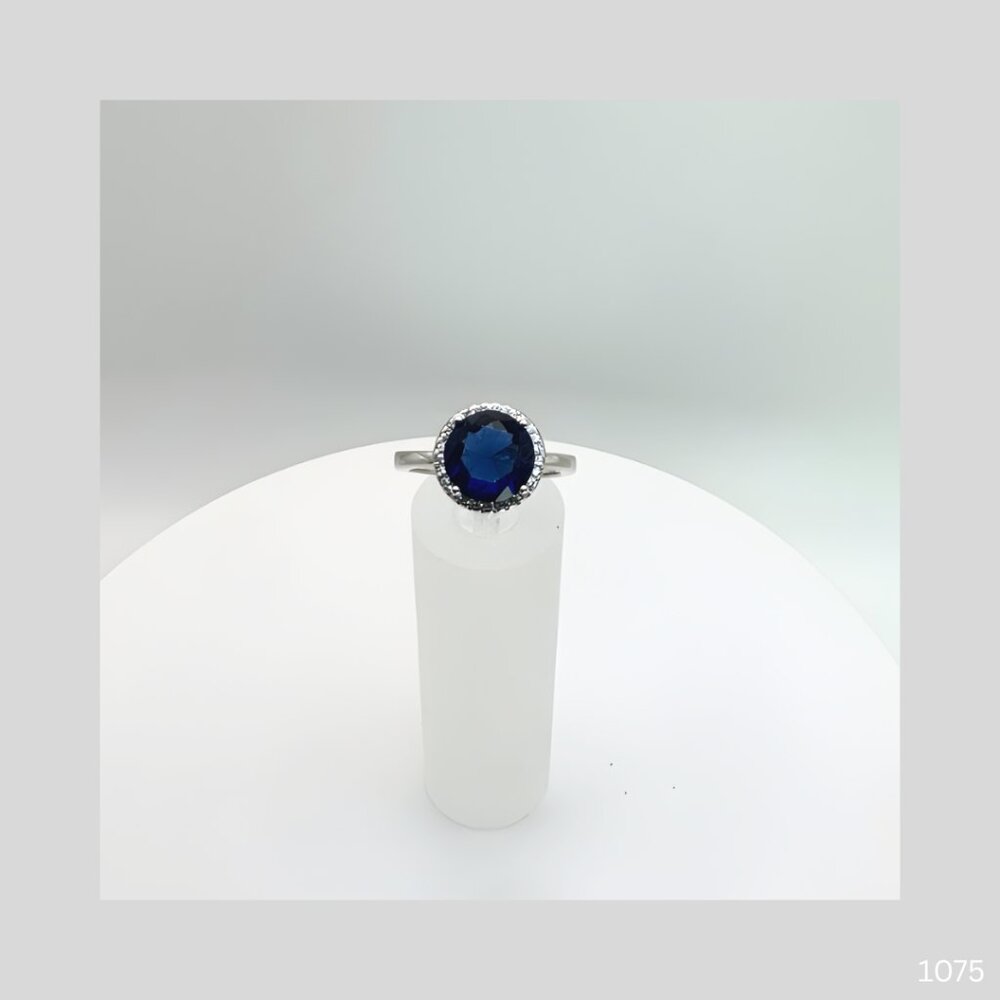 Handmade Blue Sapphire Halo Statement Ring Sz6 Resizable 925 Silver